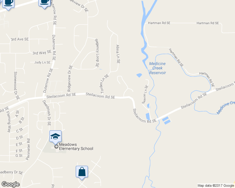 map of restaurants, bars, coffee shops, grocery stores, and more near 9804 Steilacoom Road Southeast in Olympia
