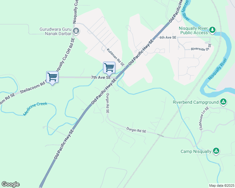 map of restaurants, bars, coffee shops, grocery stores, and more near 11006 Durgin Road Southeast in Olympia