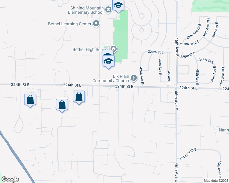 map of restaurants, bars, coffee shops, grocery stores, and more near 22505 39th Avenue East in Spanaway