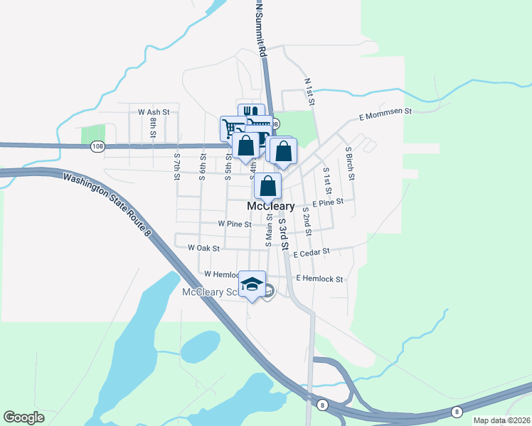 map of restaurants, bars, coffee shops, grocery stores, and more near in McCleary