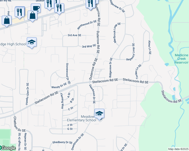 map of restaurants, bars, coffee shops, grocery stores, and more near 510 Duterrow Road Southeast in Olympia