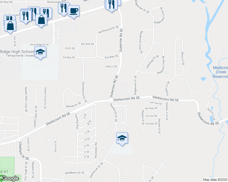map of restaurants, bars, coffee shops, grocery stores, and more near 511 Duterrow Road Southeast in Olympia