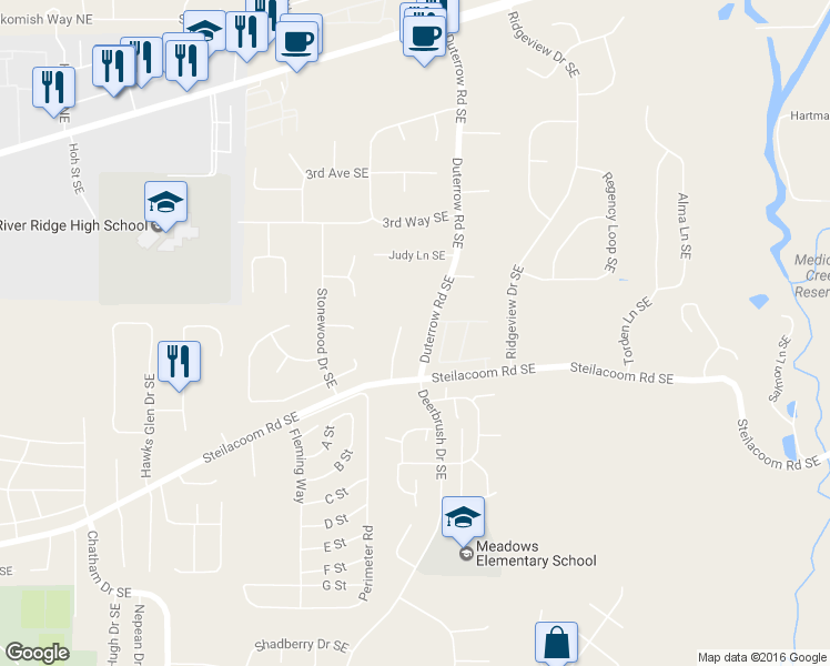 map of restaurants, bars, coffee shops, grocery stores, and more near 511 Duterrow Road Southeast in Olympia
