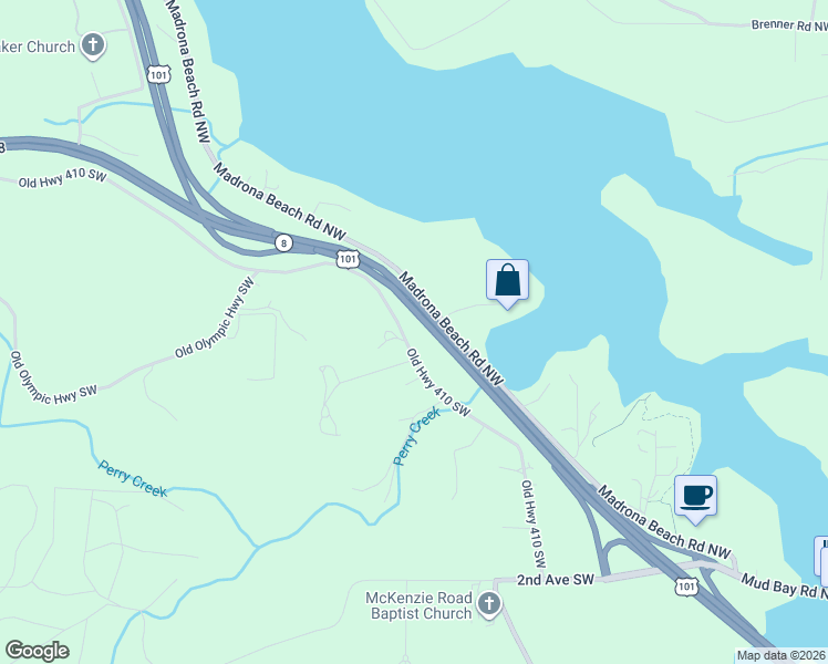 map of restaurants, bars, coffee shops, grocery stores, and more near 5811 Old Highway 410 Southwest in Olympia
