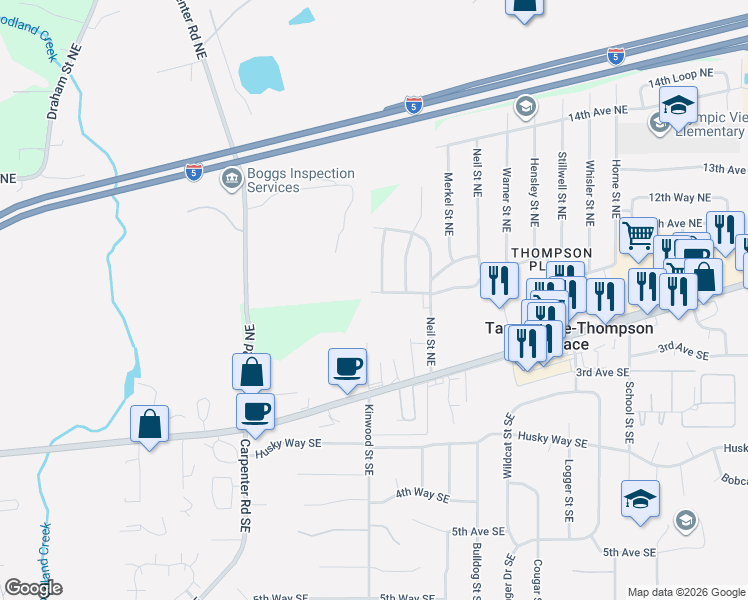 map of restaurants, bars, coffee shops, grocery stores, and more near 6805 11th Avenue Northeast in Olympia