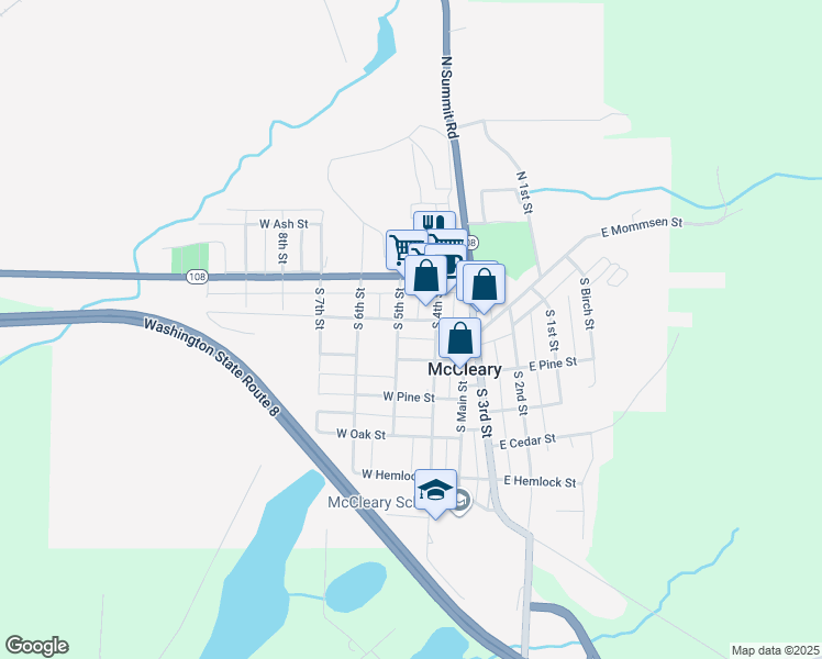 map of restaurants, bars, coffee shops, grocery stores, and more near 221 West Maple Street in McCleary