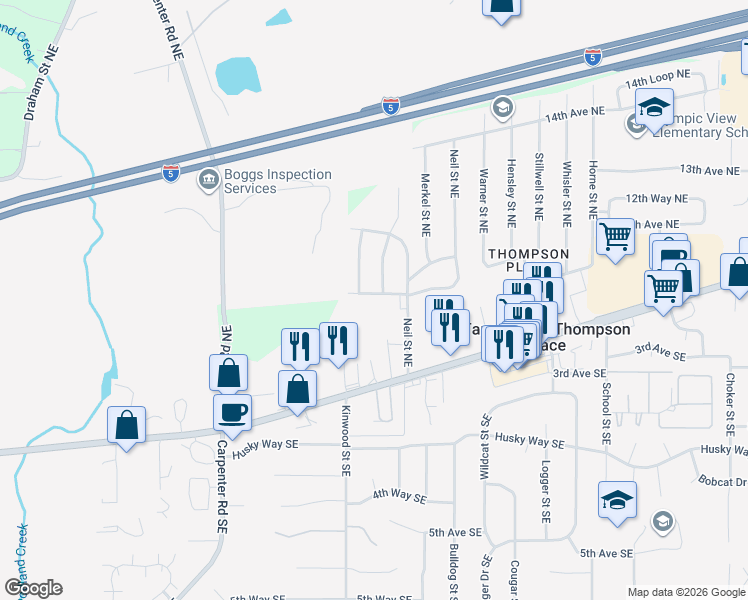 map of restaurants, bars, coffee shops, grocery stores, and more near 6835 11th Avenue Northeast in Olympia