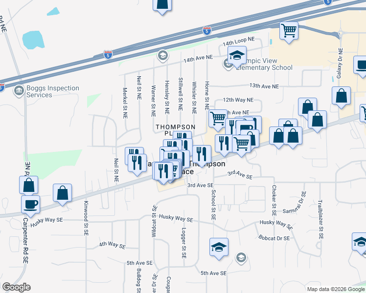 map of restaurants, bars, coffee shops, grocery stores, and more near 7316 11th Avenue Northeast in Olympia