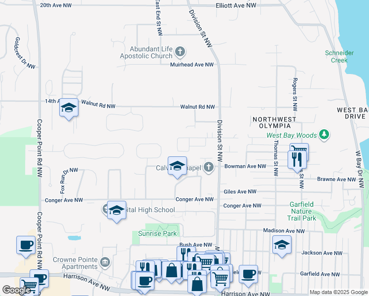 map of restaurants, bars, coffee shops, grocery stores, and more near 2215 Wentworth Avenue in Olympia