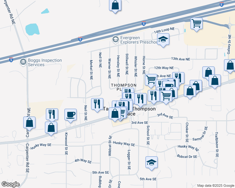 map of restaurants, bars, coffee shops, grocery stores, and more near 7224 11th Avenue Northeast in Olympia