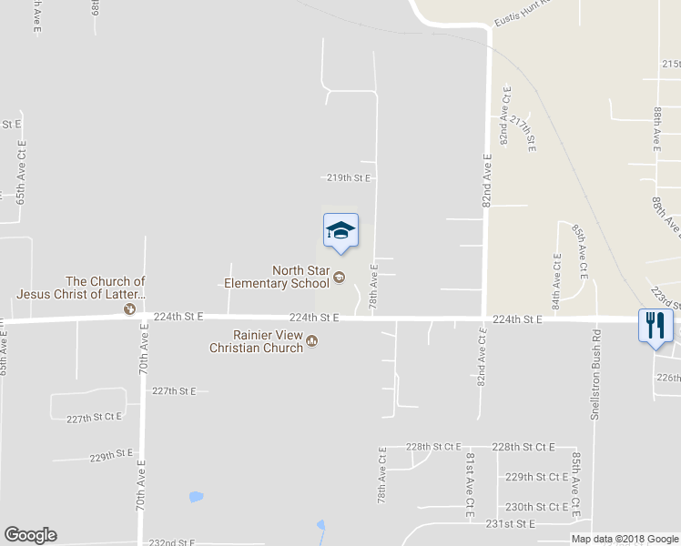 map of restaurants, bars, coffee shops, grocery stores, and more near 7719 224th Street East in Graham
