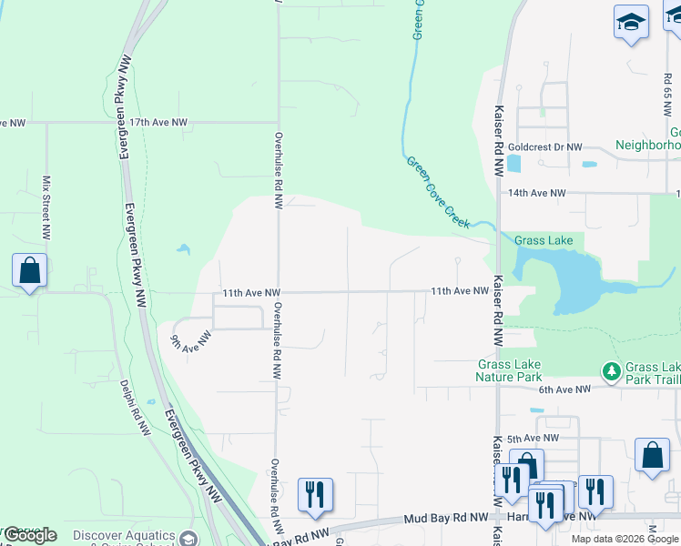 map of restaurants, bars, coffee shops, grocery stores, and more near 4124 11th Avenue Northwest in Olympia