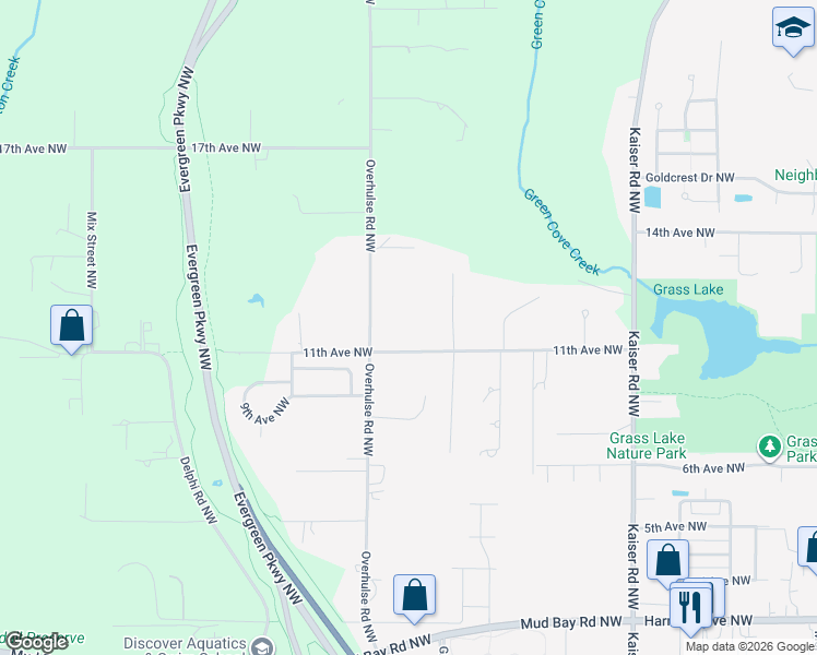 map of restaurants, bars, coffee shops, grocery stores, and more near 4124 11th Avenue Northwest in Olympia