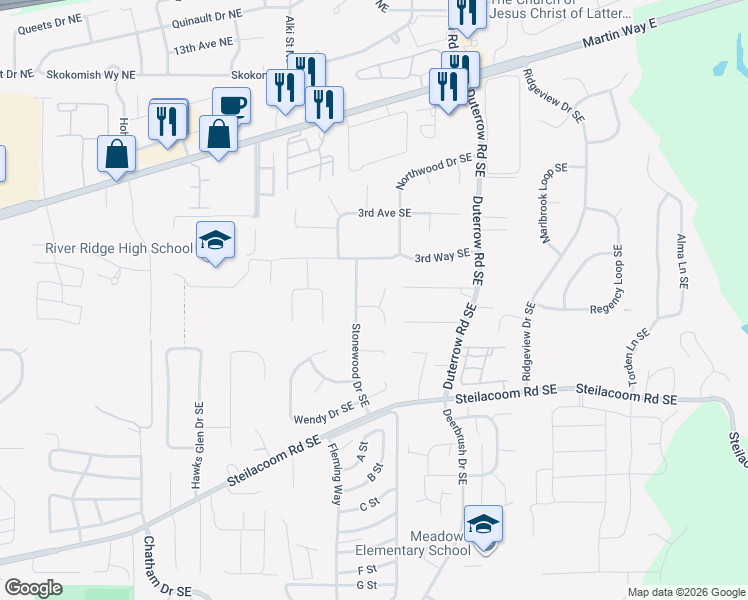 map of restaurants, bars, coffee shops, grocery stores, and more near 9202 Gemwood Court Southeast in Olympia