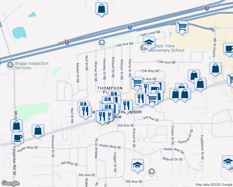 map of restaurants, bars, coffee shops, grocery stores, and more near 7316 11th Avenue Northeast in Olympia