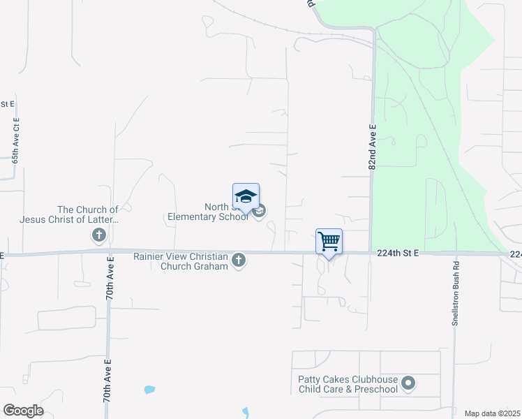 map of restaurants, bars, coffee shops, grocery stores, and more near 7719 224th Street East in Graham