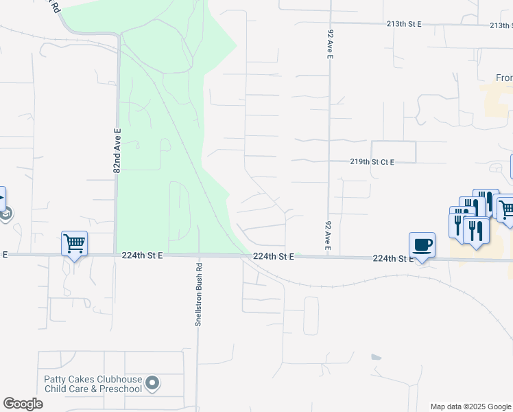 map of restaurants, bars, coffee shops, grocery stores, and more near 8825-8827 222nd Street East in Graham