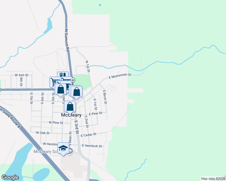 map of restaurants, bars, coffee shops, grocery stores, and more near 332 South Birch Street in McCleary