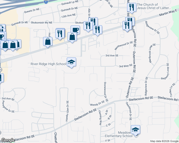 map of restaurants, bars, coffee shops, grocery stores, and more near 426 Herb Court Southeast in Olympia