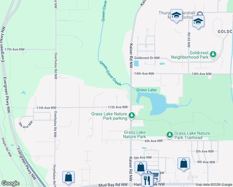 map of restaurants, bars, coffee shops, grocery stores, and more near 1117 Camberton Court Northwest in Olympia