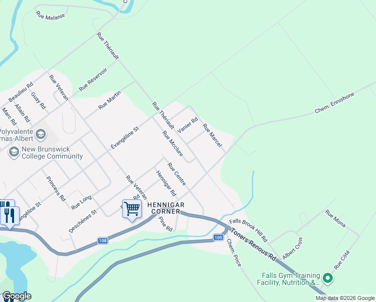 map of restaurants, bars, coffee shops, grocery stores, and more near 151 Rue Thériault in Grand-Sault