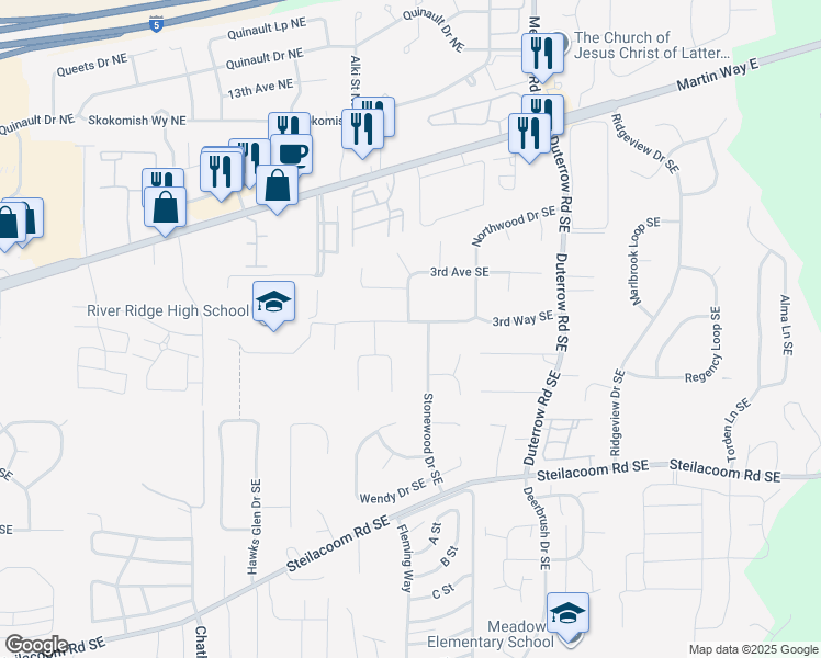 map of restaurants, bars, coffee shops, grocery stores, and more near 9141 3rd Way Southeast in Olympia