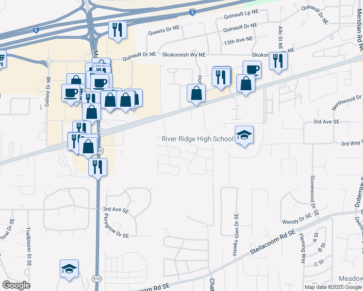 map of restaurants, bars, coffee shops, grocery stores, and more near 8569 Litt Drive SE in Lacey