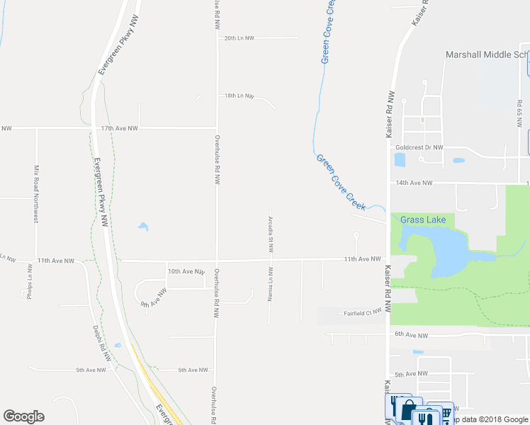 map of restaurants, bars, coffee shops, grocery stores, and more near 1227 Arcadia Street Northwest in Olympia