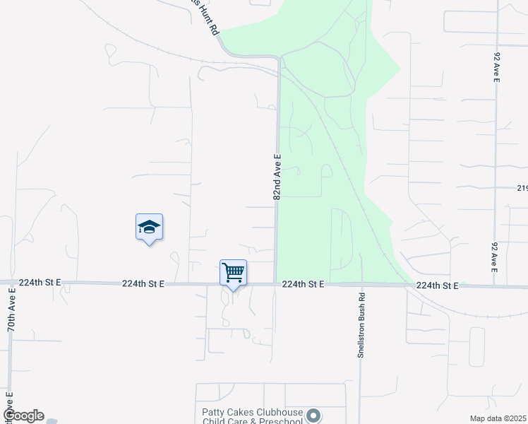 map of restaurants, bars, coffee shops, grocery stores, and more near 8104 220th Street Court East in Spanaway