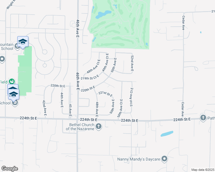 map of restaurants, bars, coffee shops, grocery stores, and more near 22010 48th Avenue Court East in Spanaway