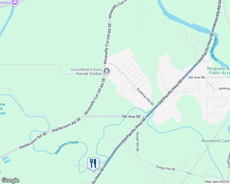 map of restaurants, bars, coffee shops, grocery stores, and more near 622 Nisqually Cut Off Road Southeast in Olympia