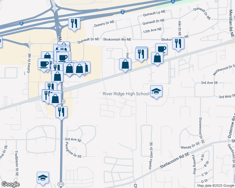 map of restaurants, bars, coffee shops, grocery stores, and more near 8569 Litt Drive SE in Lacey