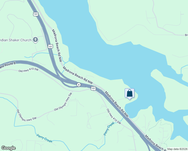 map of restaurants, bars, coffee shops, grocery stores, and more near 1326 Madrona Beach Road Northwest in Olympia