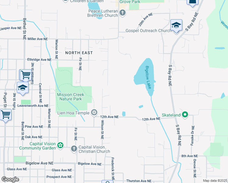 map of restaurants, bars, coffee shops, grocery stores, and more near 1336 Wilson Street Northeast in Olympia