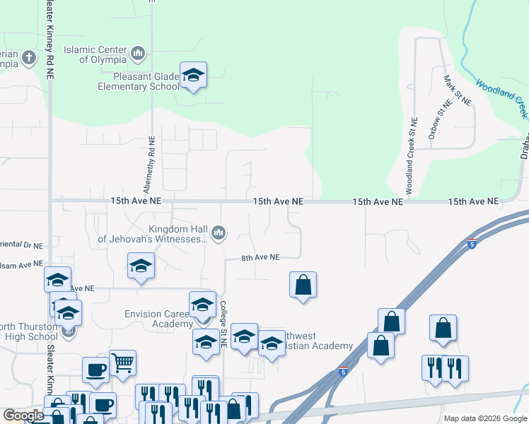 map of restaurants, bars, coffee shops, grocery stores, and more near 4804 15th Avenue Northeast in Olympia