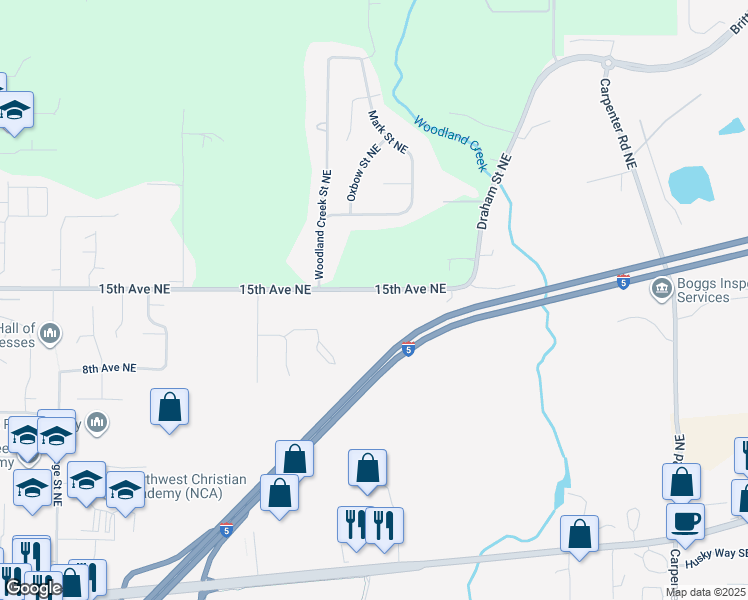 map of restaurants, bars, coffee shops, grocery stores, and more near 5501 15th Avenue Northeast in Lacey