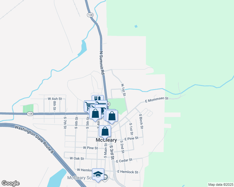 map of restaurants, bars, coffee shops, grocery stores, and more near 140 North Summit Road in McCleary