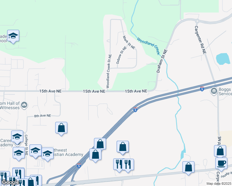 map of restaurants, bars, coffee shops, grocery stores, and more near 5501 15th Avenue Northeast in Lacey