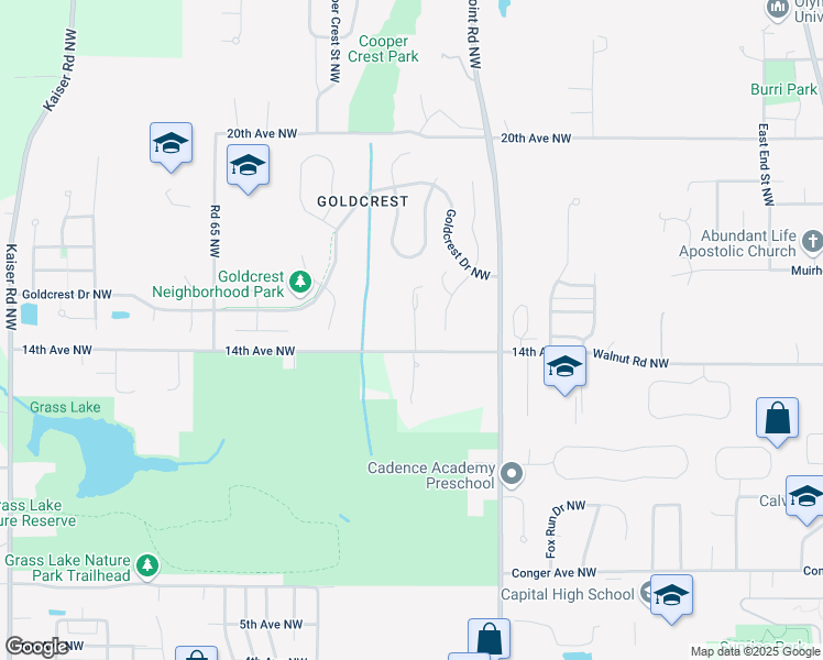 map of restaurants, bars, coffee shops, grocery stores, and more near 1402 Westview Place Northwest in Olympia