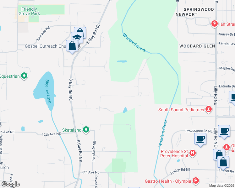 map of restaurants, bars, coffee shops, grocery stores, and more near 2916 Lindell Road Northeast in Olympia