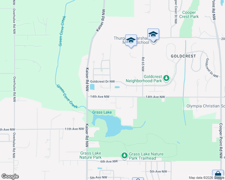map of restaurants, bars, coffee shops, grocery stores, and more near 1502 Hudson Street Northwest in Olympia
