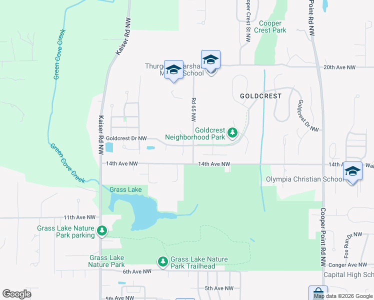 map of restaurants, bars, coffee shops, grocery stores, and more near 4023 Goldcrest Drive Northwest in Olympia