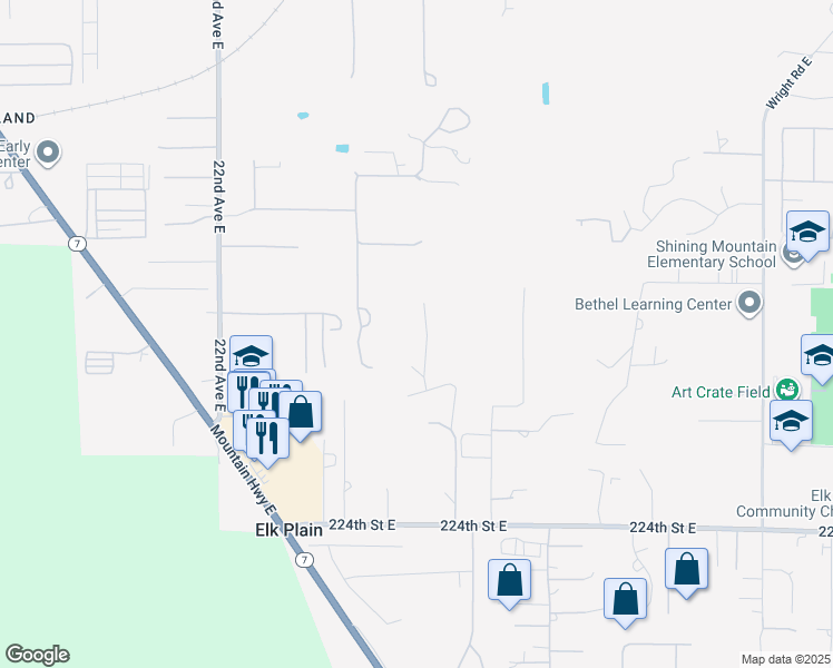 map of restaurants, bars, coffee shops, grocery stores, and more near 21816 30th Avenue East in Spanaway