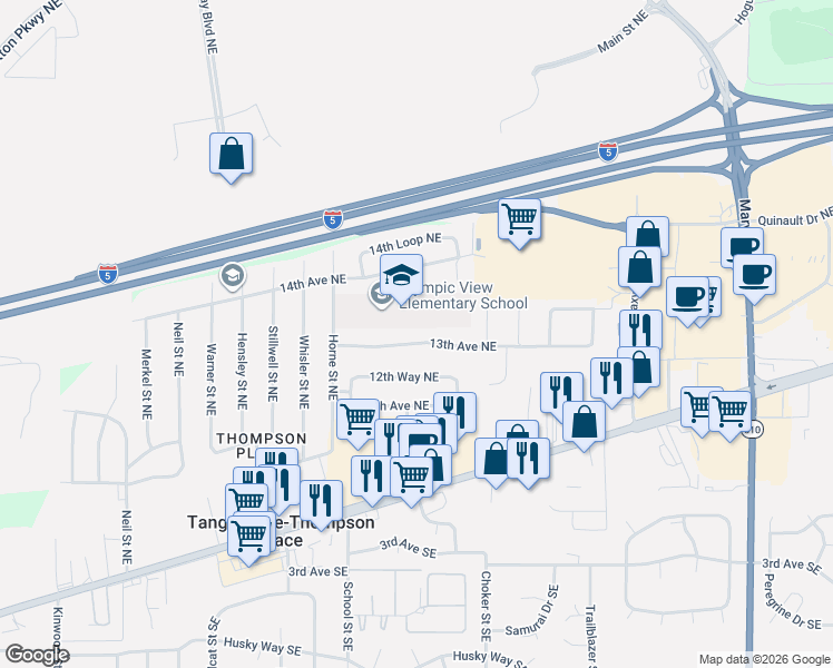 map of restaurants, bars, coffee shops, grocery stores, and more near 7543 13th Avenue Northeast in Olympia