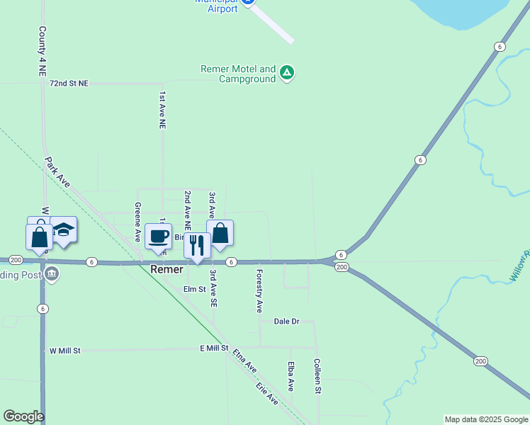 map of restaurants, bars, coffee shops, grocery stores, and more near in Remer