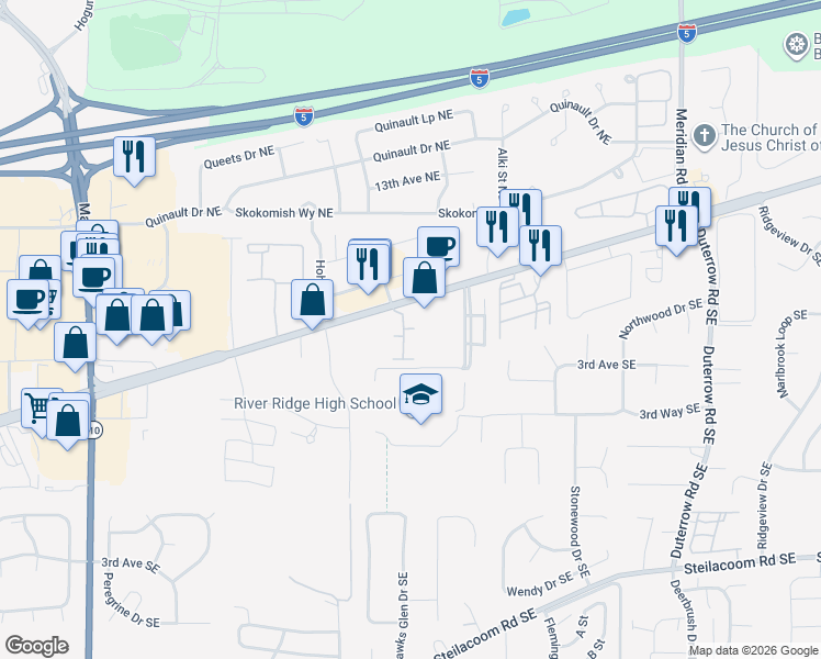 map of restaurants, bars, coffee shops, grocery stores, and more near 8819 Martin Way East in Lacey
