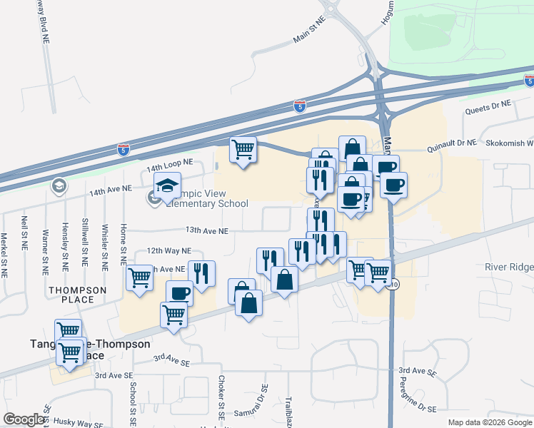 map of restaurants, bars, coffee shops, grocery stores, and more near 7810 13th Avenue Northeast in Olympia