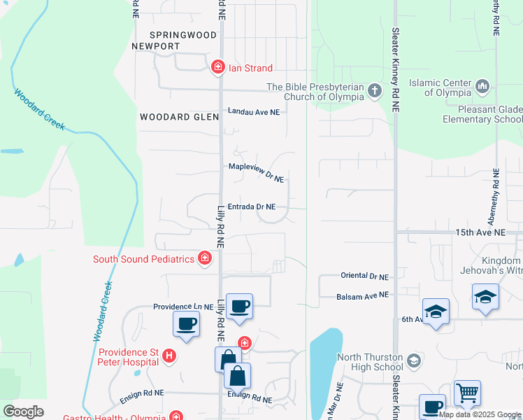 map of restaurants, bars, coffee shops, grocery stores, and more near 1512 Mapleridge Drive Northeast in Olympia