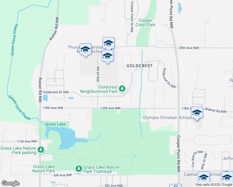 map of restaurants, bars, coffee shops, grocery stores, and more near 3826 Hillview Court Northwest in Olympia