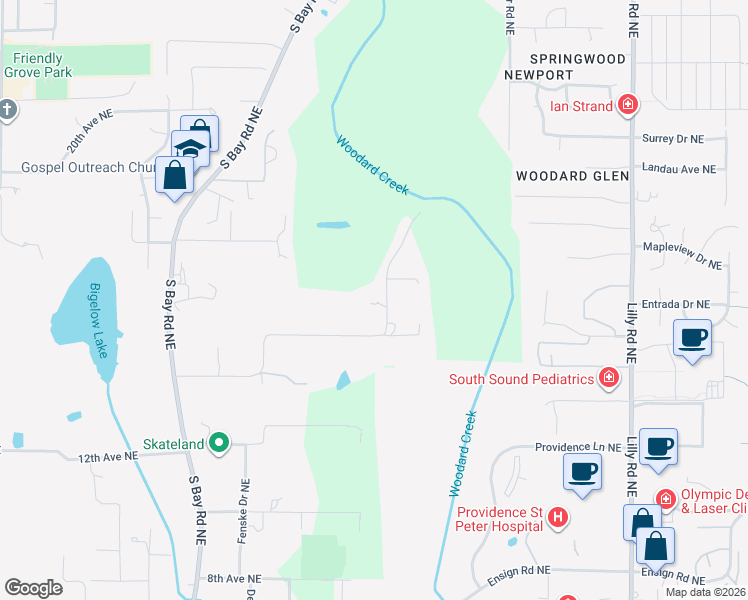 map of restaurants, bars, coffee shops, grocery stores, and more near 3114 Lindell Road Northeast in Olympia